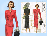 McCall 6960: 1940s Chic Misses Peplum Suit Sz 34 Bust Vintage Sewing Pattern