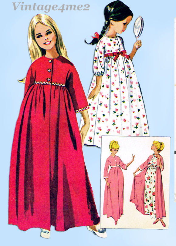 1960s Vintage McCalls Sewing Pattern 7545 Uncut Girls & Barbie Doll Robe Nighty Sz 12