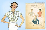 1930s Vintage McCall Sewing Pattern 8336 Uncut Misses Blouse Size 32 Bust