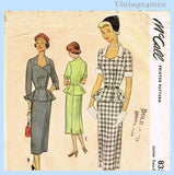 1950s Vintage McCall Sewing Pattern 8354 Stylish Misses Street Dress Sz 33 B