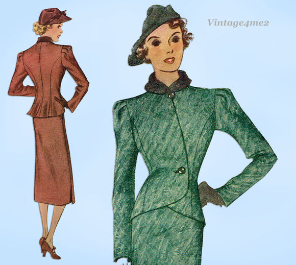 McCall 8922: 1930s Chic Misses Slender Peplum Suit Sz 32 B Vintage Sewing Pattern