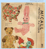 1940s Vintage McCall Sewing Pattern 893 Rare Uncut WWII Stuffed Animal Toys