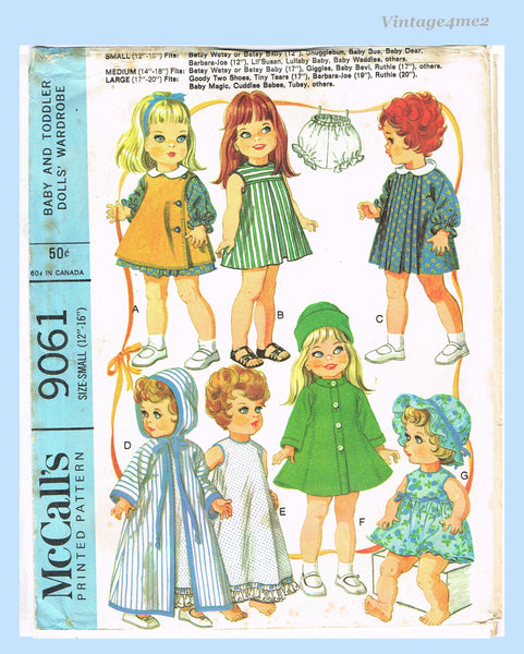 1960s Vintage McCalls Sewing Pattern 9061 Uncut 12-16 In Betsy Wetsy Doll Clothes