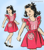 1940s Vintage Marian Martin Pattern 9128 Toddler Girls WWII Pinafore Dress Sz6