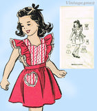 1940s Vintage Marian Martin Pattern 9128 Toddler Girls WWII Pinafore Dress Sz6