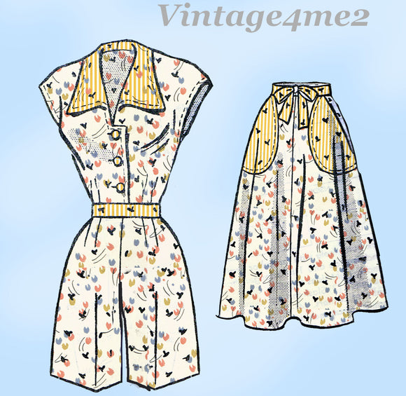 Marian Martin 9286: 1950s Misses Blouse Shorts & Skirt Sz 34 B Vintage Sewing Pattern