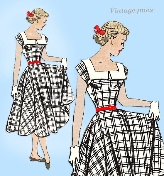 1950s Vintage Marian Martin Sewing Pattern 9343: Cute Misses Day Dress Size 34 B