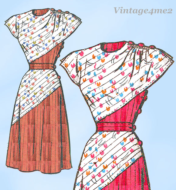 Marian Martin 9490: 1940s Lovely Misses WWII Dress Sz 34 Bust Vintage Sewing Pattern