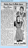 Marian Martin 9540: 1940s Charming Misses WWII Apron Sz SM Vintage Sewing Pattern