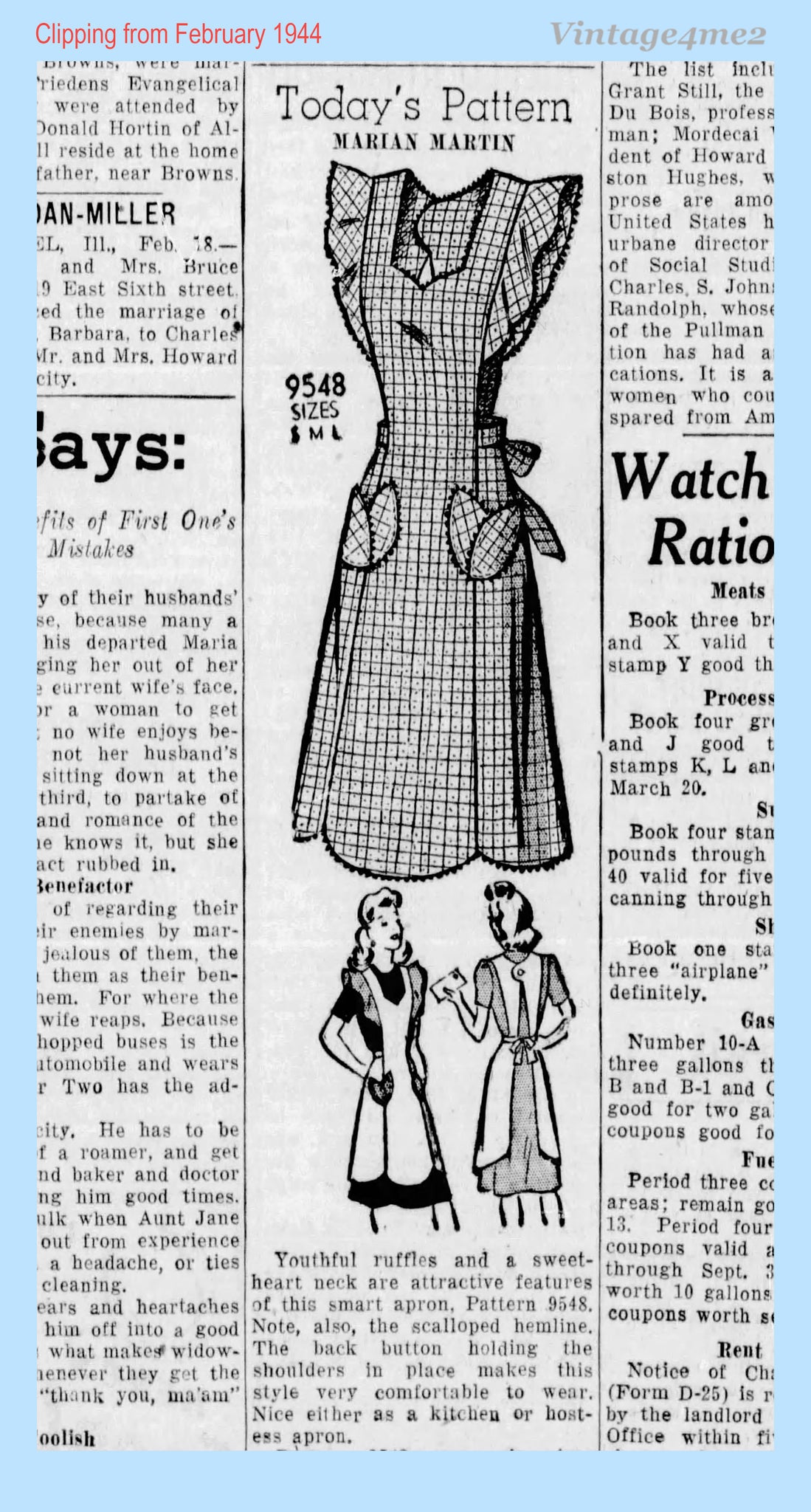 Marian Martin 9548: 1940s Misses Pinafore Apron Sz LRG Vintage Sewing Vintage4me2 Marian Martin 9548: 1940s Misses Pinafore Apron Sz LRG Vintage Sewing Vintage4me2