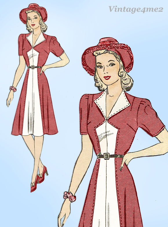 Marian Martin 9662: 1940s Misses WWII Street Dress Sz 32B Vintage Sewing Pattern