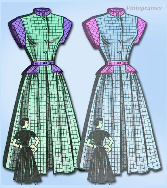 1950s Vintage Marian Martin Sewing Pattern 9133 Cute Misses Peplum Dress 31 B