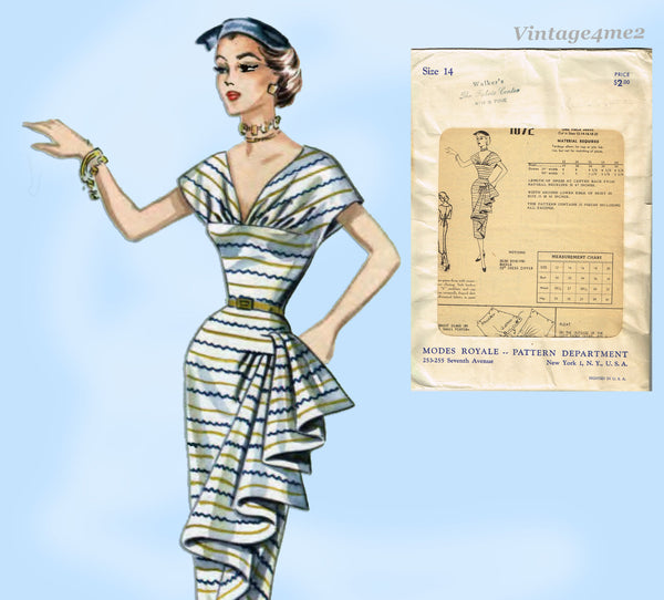 1950s Vintage Modes Royale Sewing Pattern 1072 Sexy Draped Panel Dress Sz 14