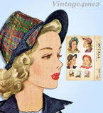 1940s Vintage McCall Sewing Pattern 1035 Uncut Misses 23 Inch Brimmed Hat Set