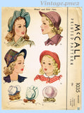 1940s Vintage McCall Sewing Pattern 1035 Uncut Misses 23 Inch Brimmed Hat Set
