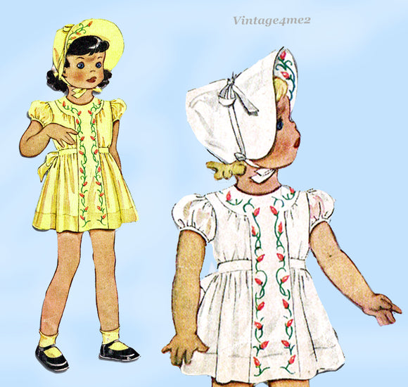 1940s Vintage McCall Sewing Pattern 1094 Sweet Uncut Toddler Girls Dress Sz 2