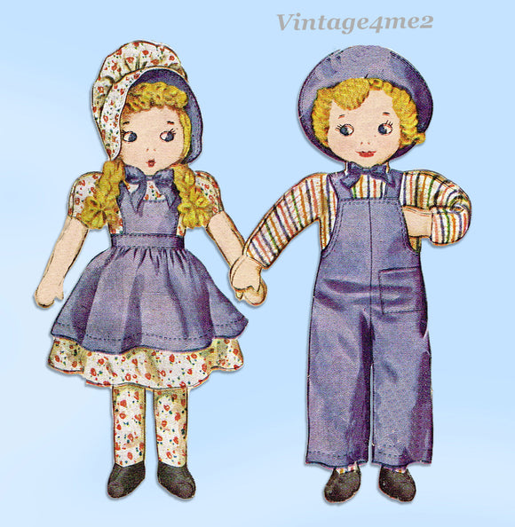 1940s Vintage McCall Sewing Pattern 1158 Uncut Sue and Sam Soft Dolls & Clothes