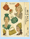 McCall 1186: 1940s Rare Misses WWII Hat & Purse Set Vintage Sewing Pattern