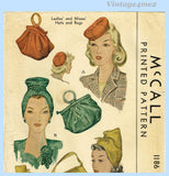McCall 1186: 1940s Rare Misses WWII Hat & Purse Set Vintage Sewing Pattern