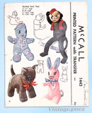 1940s Vintage McCall Sewing Pattern 1443 Sock Dolls Organ Grinder Monkey & More