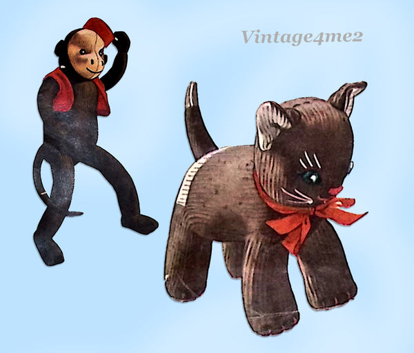 1940s Vintage McCall Sewing Pattern 1443 Sock Dolls Organ Grinder Monkey & More