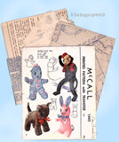 1940s Vintage McCall Sewing Pattern 1443 Sock Dolls Organ Grinder Monkey & More