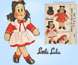 1940s Vintage McCall Sewing Pattern 1447 Rare Uncut 17in Little Lulu Soft Doll
