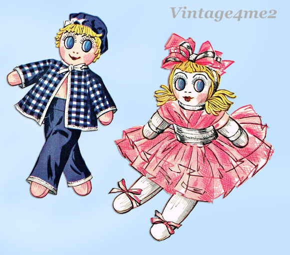 1940s Vintage McCall Sewing Pattern 1502 15 In Boy and Girl Sock Dolls & Clothes