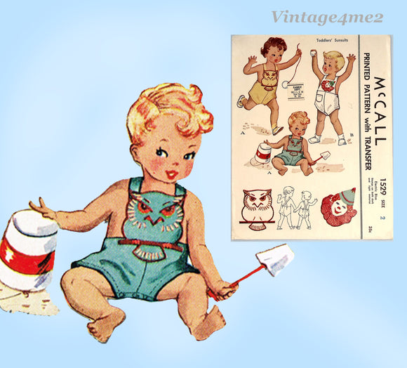 1950s Vintage McCall Sewing Pattern 1529 Toddler Tot  Comic Cute Romper Sunsuit