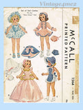 1950s Original Vintage McCall Pattern 1564 Cute 14 Inch Mary Hoyer Doll Clothes