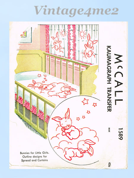 1950s Vintage McCall Kaumagraph Embroidery Transfer 1589 Uncut Crib Quilt Motifs