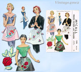1950s Vintage McCall Sewing Pattern 1594 Misses Organdy Party Apron Fits All