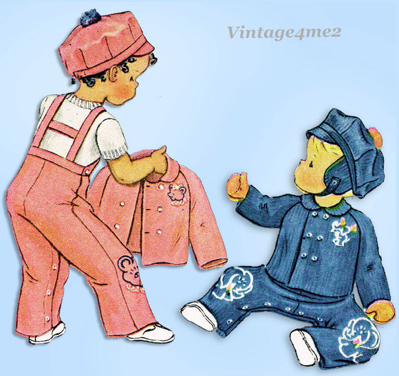 1950s Vintage McCalls Sewing Pattern 1623 Baby Boys Elephant Overalls Size 2