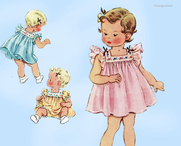 1950s Vintage McCalls Sewing Pattern 1625 Baby Girls Bloomer Dress Sz 6 Months