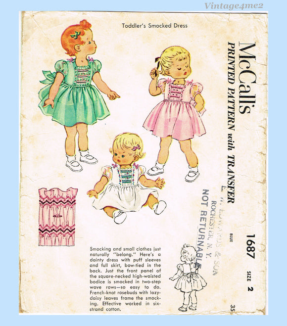 McCall 1687: 1950s Cute Toddler Girls Dress Sz2 Vintage Sewing Pattern – Vintage4me2 McCall 1687: 1950s Cute Toddler Girls Dress Sz2 Vintage Sewing Pattern – Vintage4me2