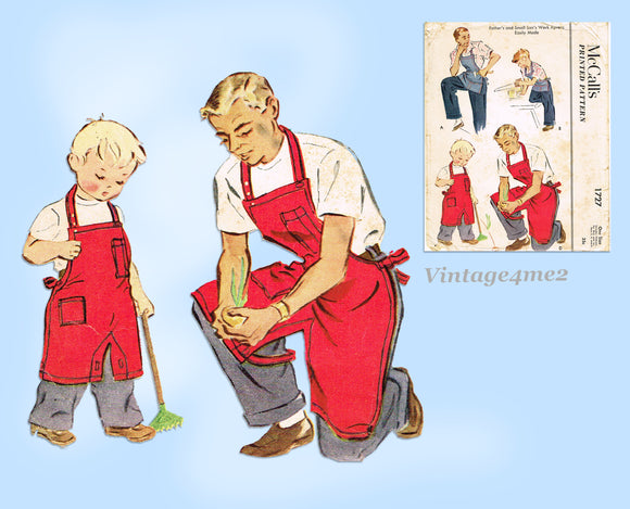 1950s Vintage McCall 1727 Father Son Matching Work Aprons So Cute and Rare