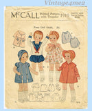 McCall 1919: 1930s Rare 22 Inch Patsy Lou Doll Clothes Set Vintage Sewing Pattern