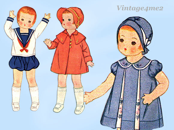 McCall 1919: 1930s Rare 22 Inch Patsy Lou Doll Clothes Set Vintage Sewing Pattern
