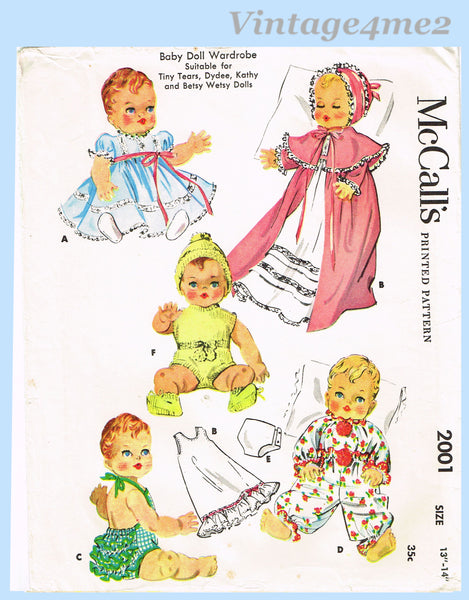 McCall's 2001: 1950s Small Betsy Wetsy Baby Doll Clothes Vintage Sewing Pattern