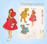 1950s Vintage McCalls Sewing Pattern 2018 Baby Girls Flared Coat and Bonnet Sz 6 mos