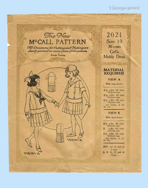 1920s Vintage McCall Sewing Pattern 2021 Cute Uncut Little Girls Middy Dress