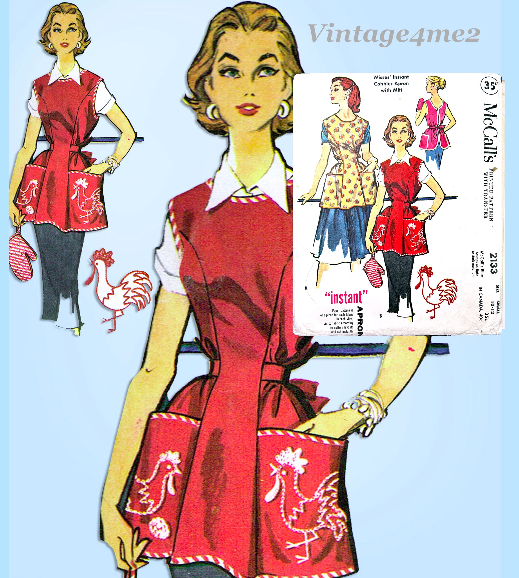 1950s Vintage McCalls Sewing Pattern 2133 Uncut Cobbler Apron w