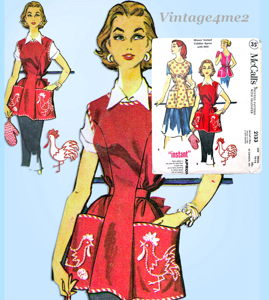 1950s Vintage McCalls Sewing Pattern 2133 Uncut Chicken Cobbler Apron Sz Small