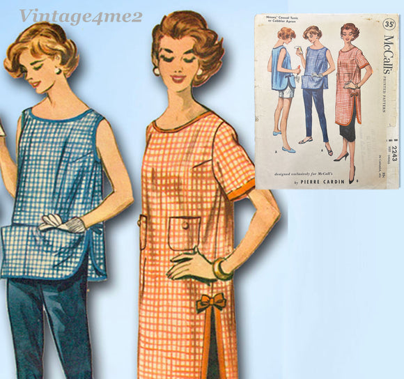 1950s Vintage McCalls Sewing Pattern 2243 Uncut Designer Pierre Cardin Apron