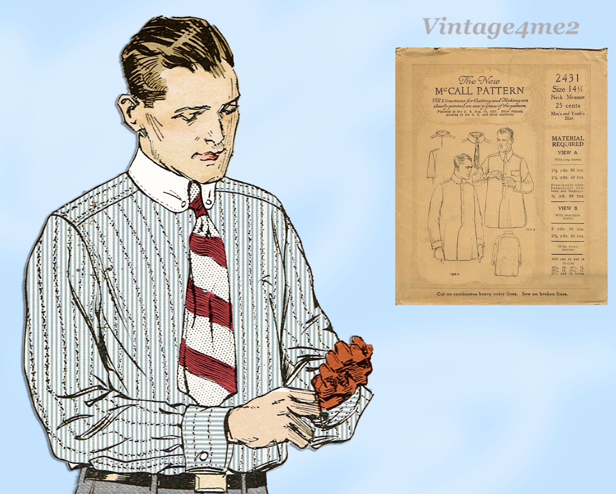 1920s Vintage McCalls Sewing Pattern 2431 Uncut Men's Shirt 14.5 Neck – Vintage4me2 1920s Vintage McCalls Sewing Pattern 2431 Uncut Men's Shirt 14.5 Neck – Vintage4me2