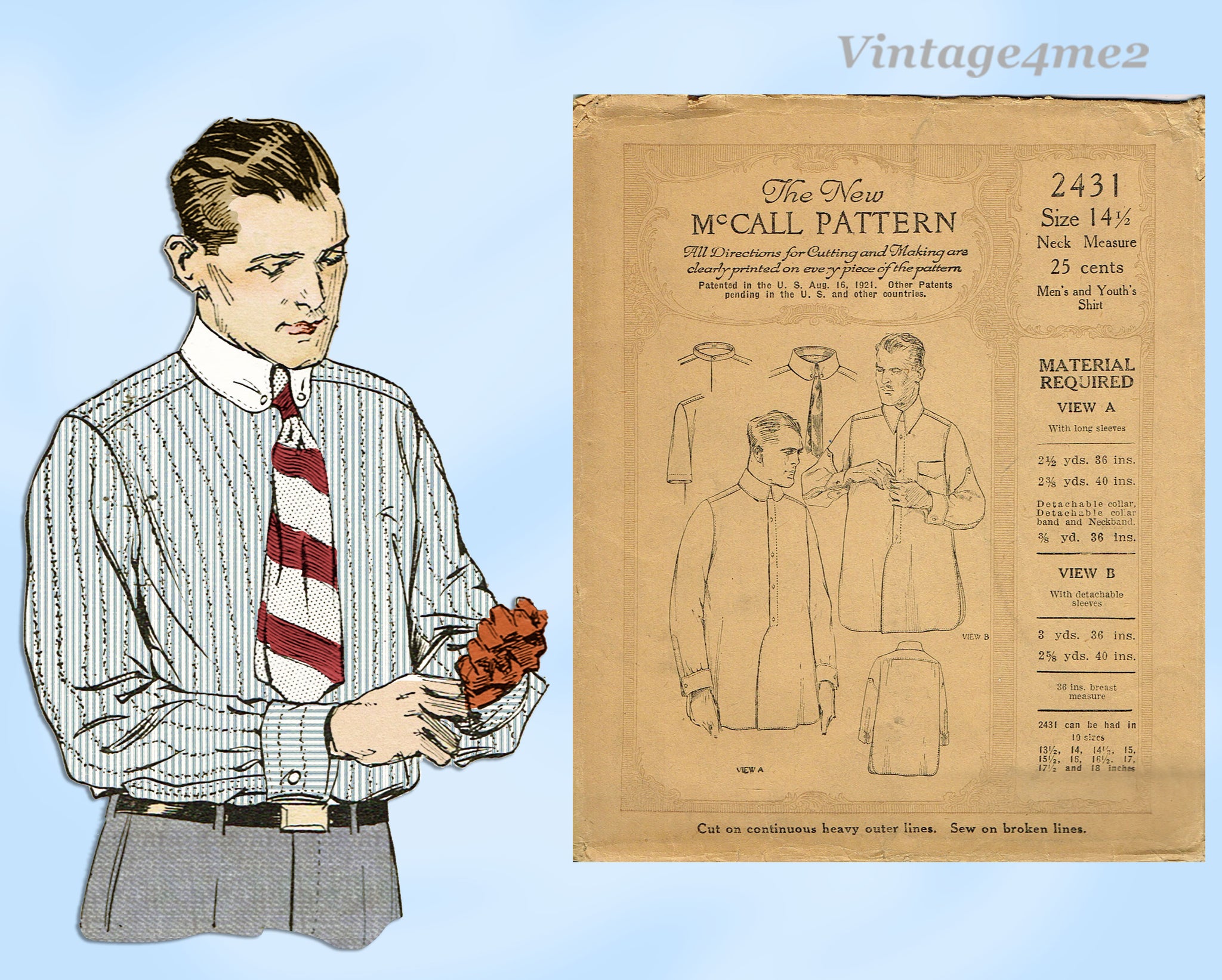 dress shirt pattern 1920s Vintage McCalls Sewing Pattern 2431 Uncut Men's Shirt 14.5 Neck –  Vintage4me2