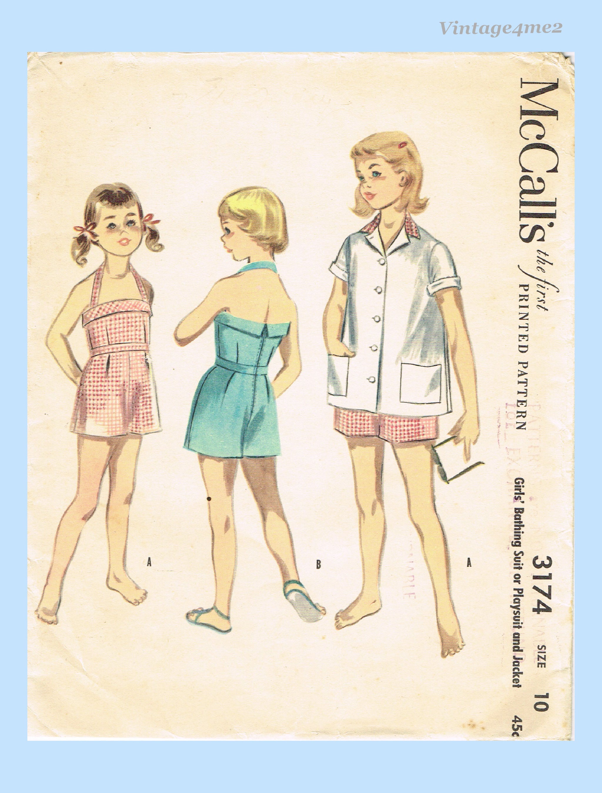 1950s Vintage McCalls Sewing Pattern 3174 Uncut Little Girls