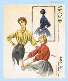 1950s Vintage McCalls Sewing Pattern 3450 Women's Misses' Kimono Blouse Size 36