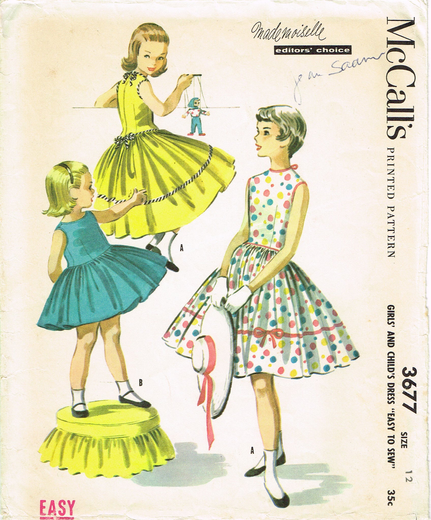 McCall's 3677: 1950s Cute Girls Party Dress Vintage Sewing Pattern Vintage4me2 McCall's 3677: 1950s Cute Girls Party Dress Vintage Sewing Pattern Vintage4me2