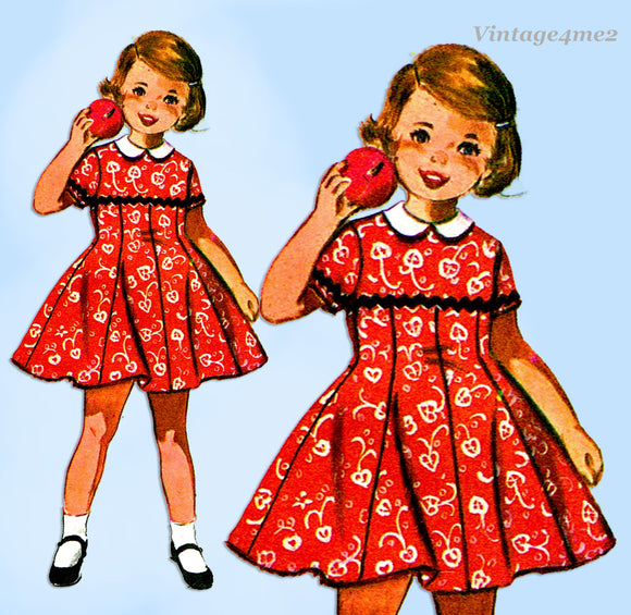1950s Vintage McCalls Sewing Pattern 3811 Cute Toddler Girls Party Dress Size 4